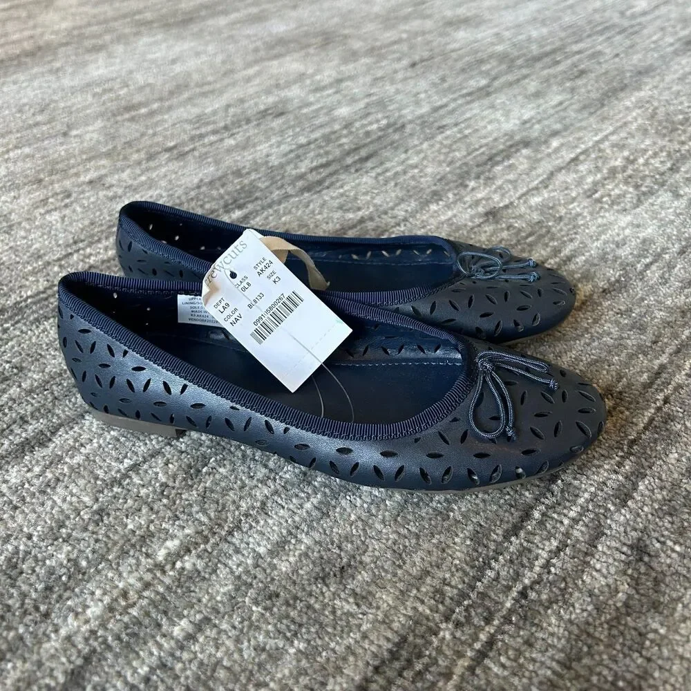 Crewcuts by J. Crew Girls Cutout Navy Ballet Flats, Size 3 NWT